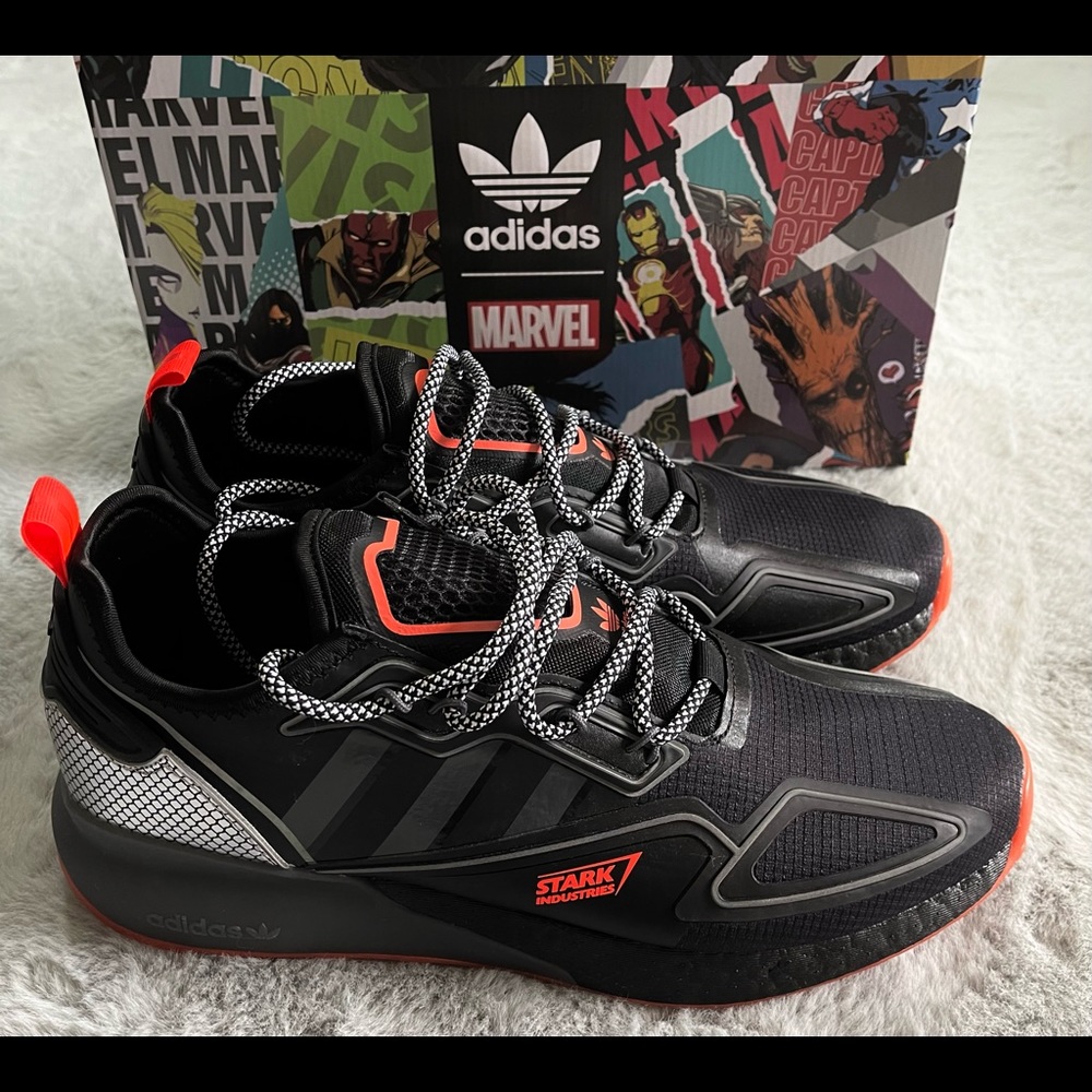 Men’s Adidas ZX 2K Boost Marvel Shoes. Stark Industries.